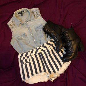 Blue and white striped shorts